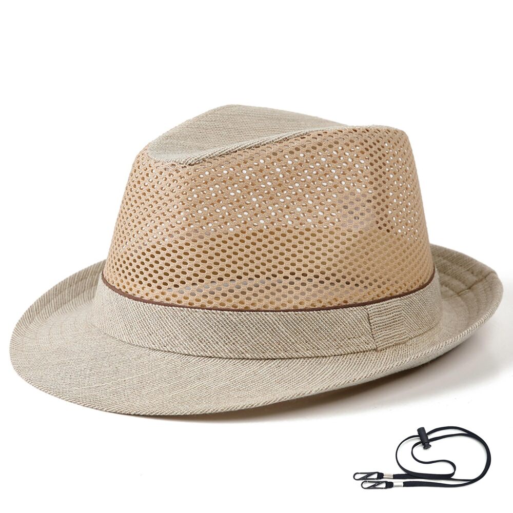 5226 Summer Fedora Hats - Breathable Short Brim Outdoor Hat Beige Size M